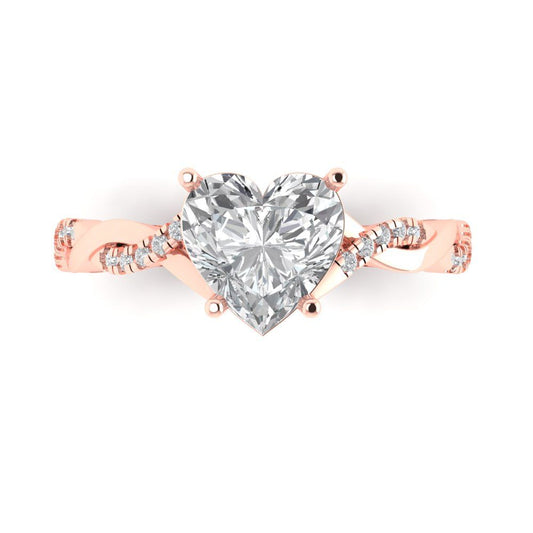 2.1 cttw Moissanite Solitaire with Zirconia Simulated Diamond Accents Engagement Ring - Solid Rose Gold (VVS1, Heart Cut,8mm)