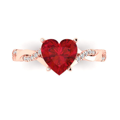 2.1 cttw Simulated Ruby Solitaire with Zirconia Simulated Diamond Accents Engagement Ring - Solid Rose Gold (VVS1, Heart Cut,8mm)