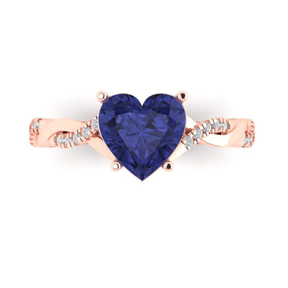 2.1 cttw Simulated Tanzanite Solitaire with Zirconia Simulated Diamond Accents Engagement Ring - Solid Gold (Heart Cut,8mm)