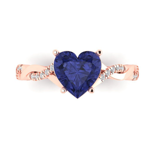 2.1 cttw Simulated Tanzanite Solitaire with Zirconia Simulated Diamond Accents Engagement Ring - Solid Rose Gold (VVS1, Heart Cut,8mm)