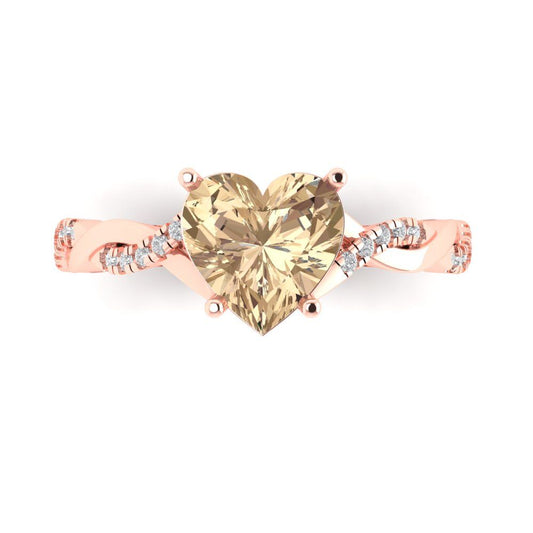 2.1 cttw Yellow Moissanite Solitaire with Zirconia Simulated Diamond Accents Engagement Ring - Solid Rose Gold (VVS1, Heart Cut,8mm)