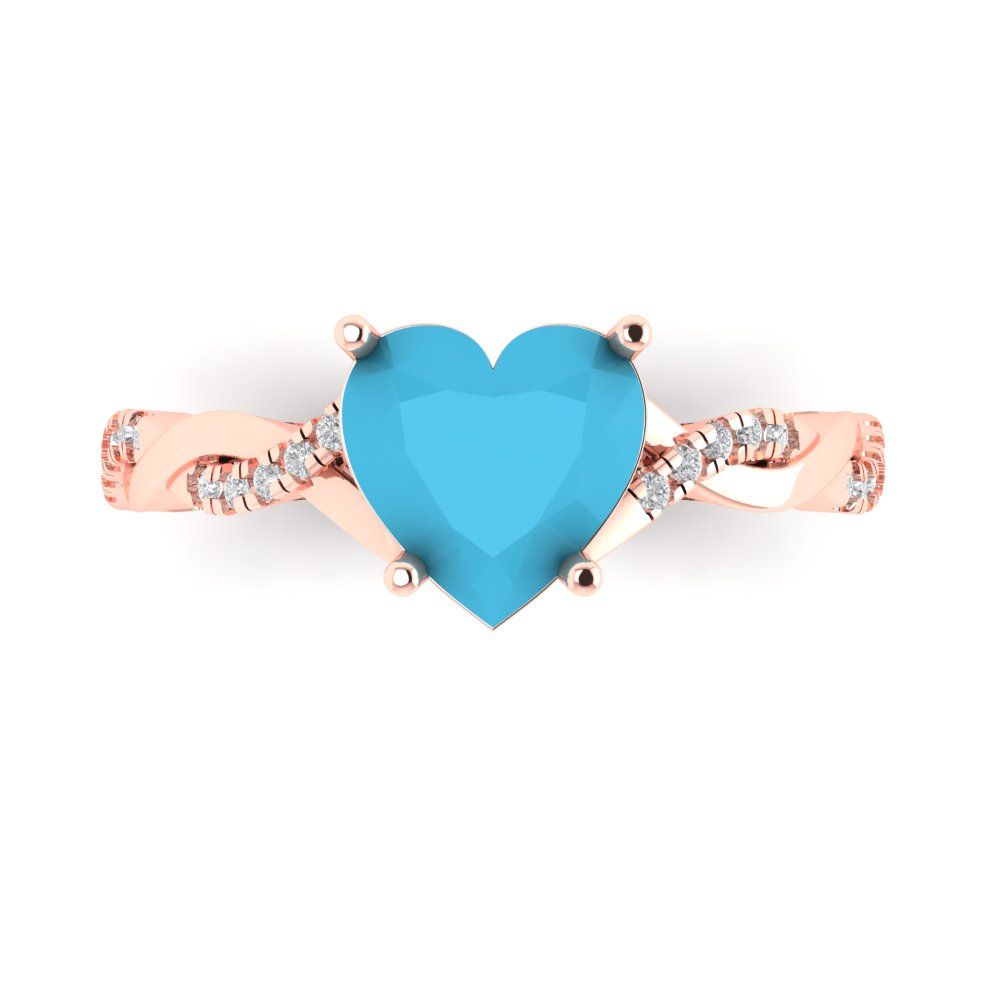 2.1 cttw Simulated Turquoise Solitaire with Zirconia Simulated Diamond Accents Engagement Ring - Solid Gold (Heart Cut,8mm)