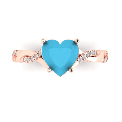 2.1 cttw Simulated Turquoise Solitaire with Zirconia Simulated Diamond Accents Engagement Ring - Solid Gold (Heart Cut,8mm)