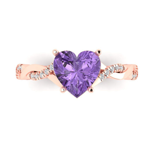2.1 cttw Simulated Alexandrite Solitaire with Zirconia Simulated Diamond Accents Engagement Ring - Solid Rose Gold (VVS1, Heart Cut,8mm)