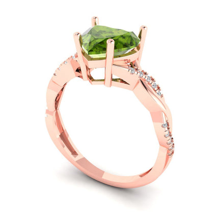 2.1 cttw Natural Peridot Solitaire with Zirconia Simulated Diamond Accents Engagement Ring - Solid Gold (Heart Cut,8mm)