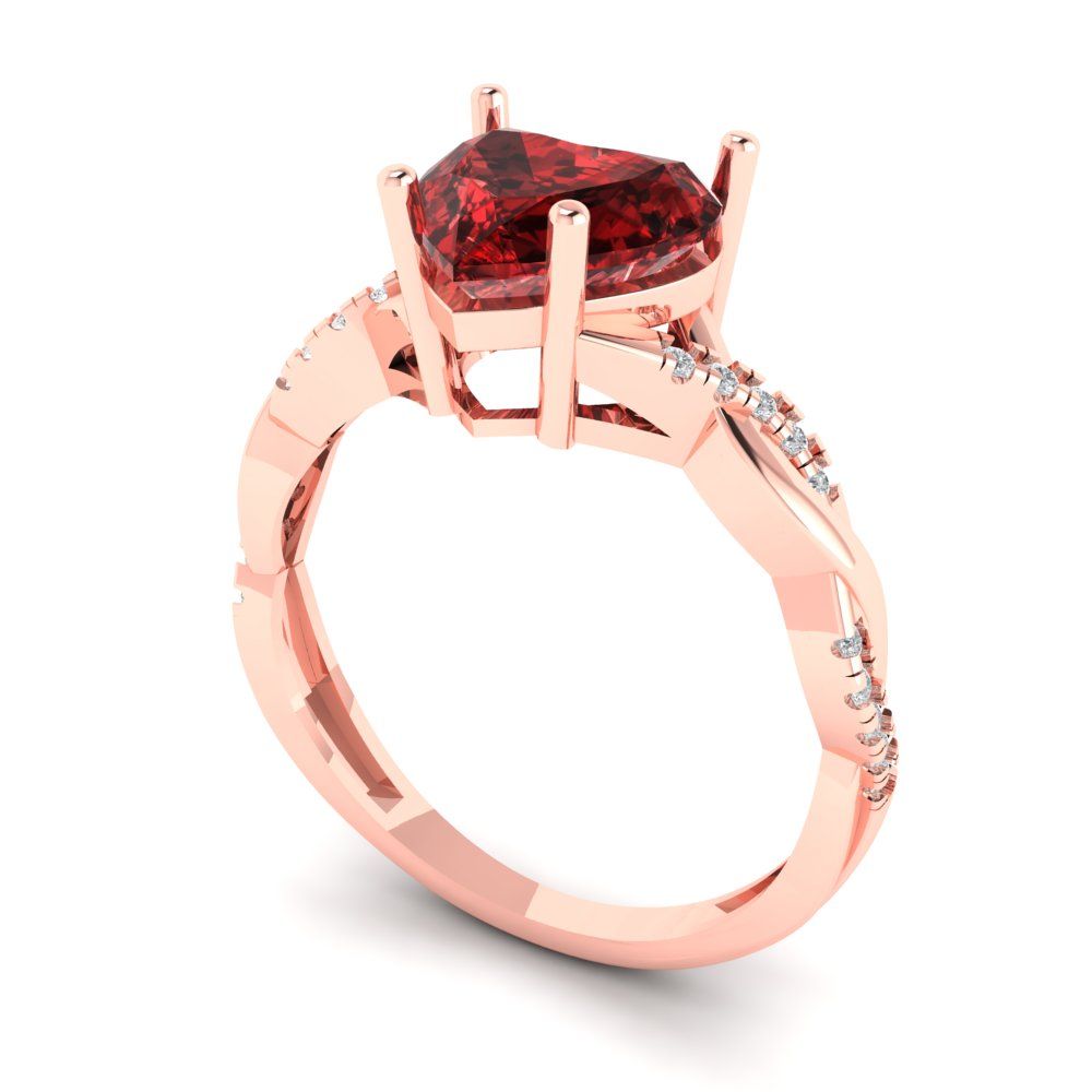 2.1 cttw Natural Garnet Solitaire with Zirconia Simulated Diamond Accents Engagement Ring - Solid Gold (Heart Cut,8mm)