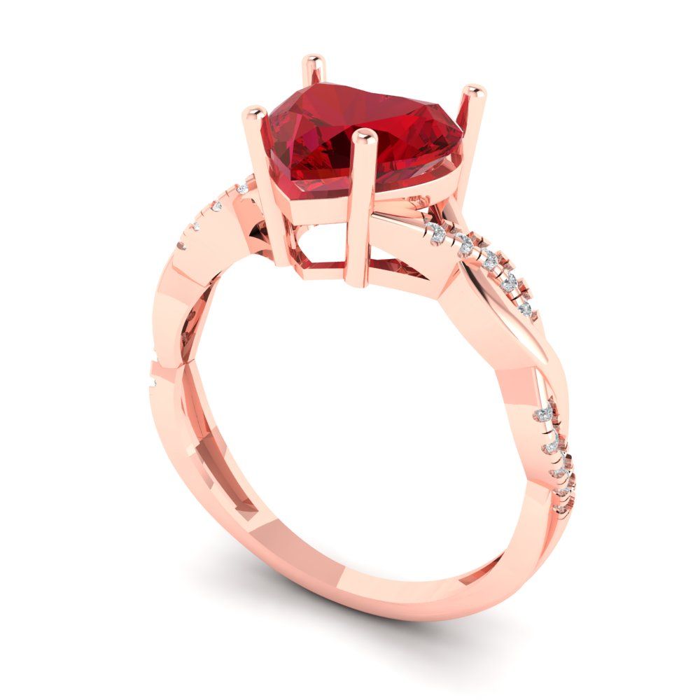 2.1 cttw Simulated Ruby Solitaire with Zirconia Simulated Diamond Accents Engagement Ring - Solid Rose Gold (VVS1, Heart Cut,8mm)