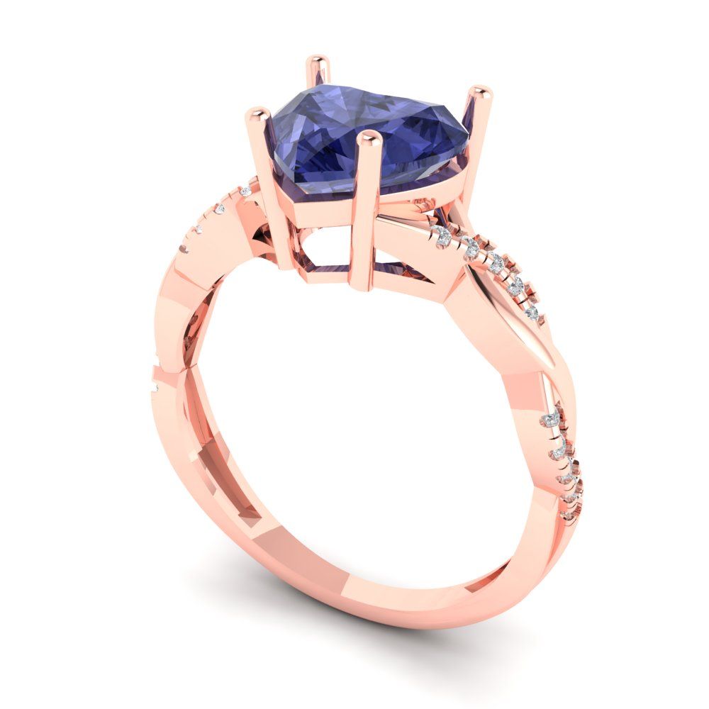 2.1 cttw Simulated Tanzanite Solitaire with Zirconia Simulated Diamond Accents Engagement Ring - Solid Gold (Heart Cut,8mm)