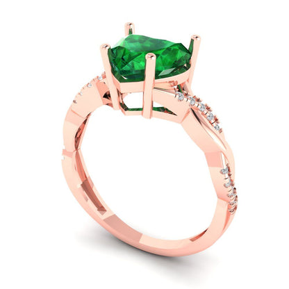 2.1 cttw Simulated Emerald Solitaire with Zirconia Simulated Diamond Accents Engagement Ring - Solid Gold (Heart Cut,8mm)