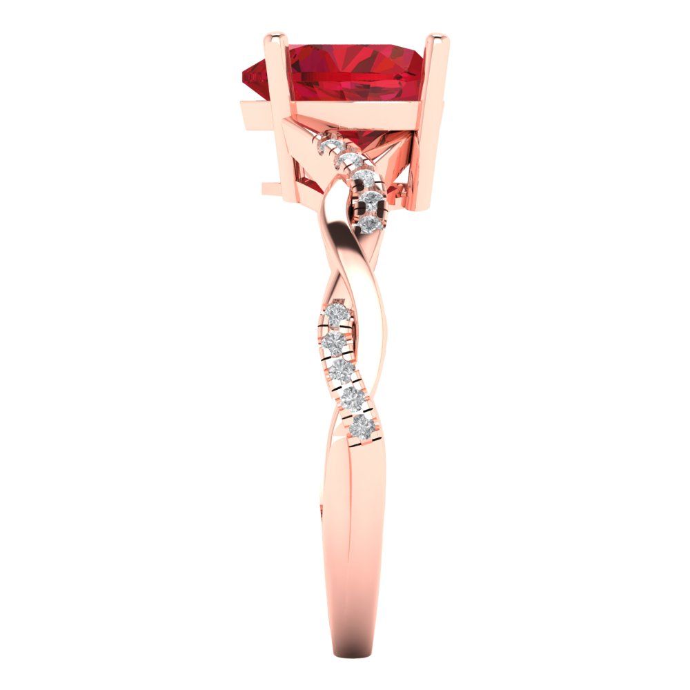 2.1 cttw Simulated Ruby Solitaire with Zirconia Simulated Diamond Accents Engagement Ring - Solid Rose Gold (VVS1, Heart Cut,8mm)