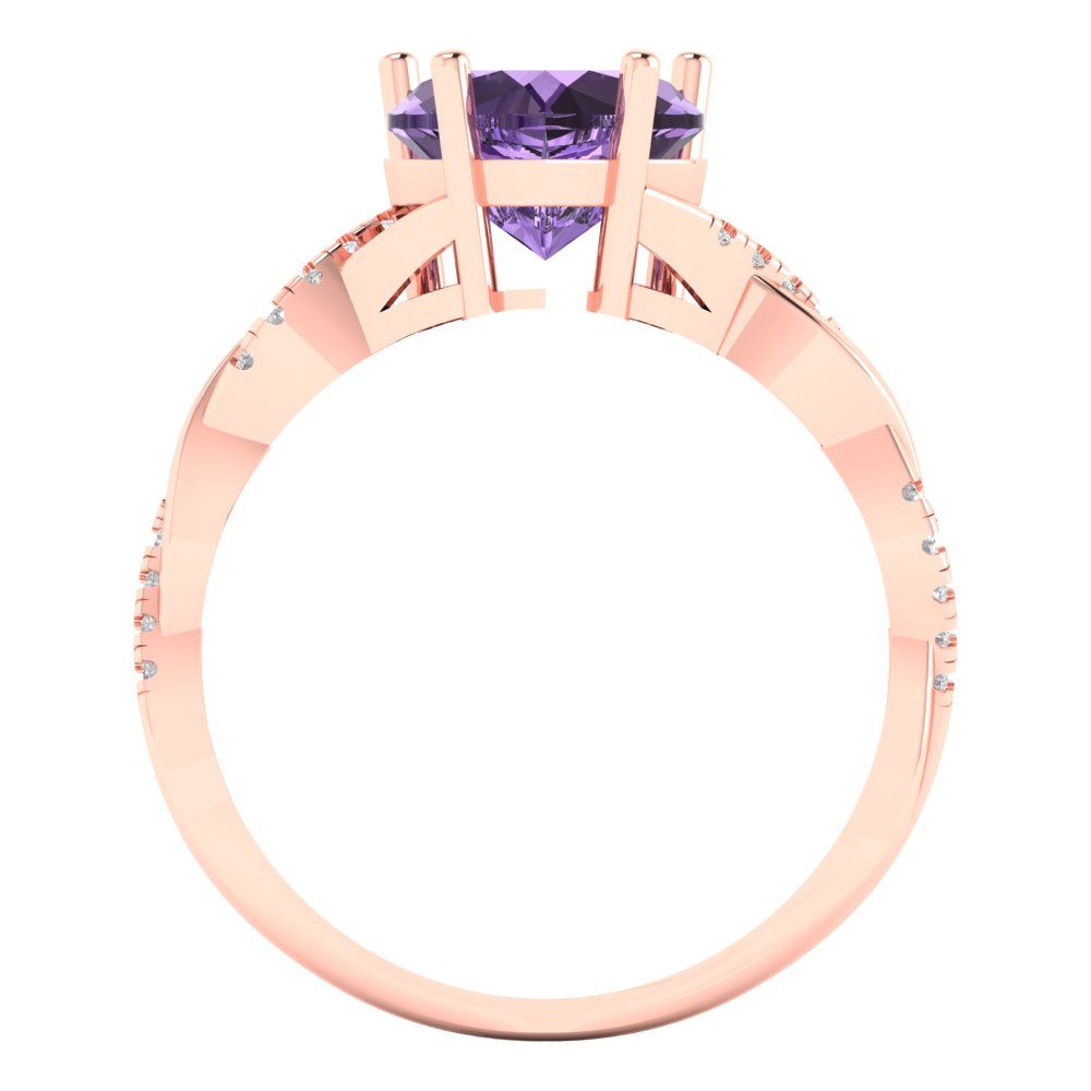 2.1 cttw Simulated Alexandrite Solitaire with Zirconia Simulated Diamond Accents Engagement Ring - Solid Gold (Heart Cut,8mm)