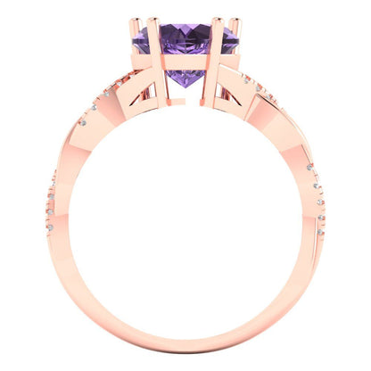 2.1 cttw Simulated Alexandrite Solitaire with Zirconia Simulated Diamond Accents Engagement Ring - Solid Gold (Heart Cut,8mm)