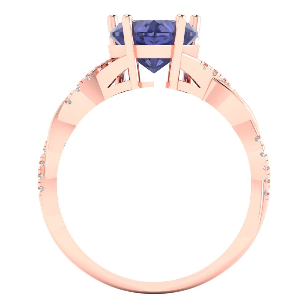 2.1 cttw Simulated Tanzanite Solitaire with Zirconia Simulated Diamond Accents Engagement Ring - Solid Gold (Heart Cut,8mm)