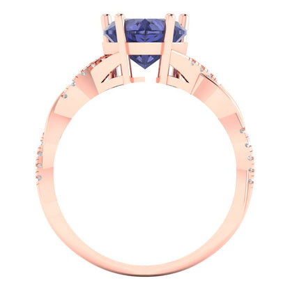 2.1 cttw Simulated Tanzanite Solitaire with Zirconia Simulated Diamond Accents Engagement Ring - Solid Gold (Heart Cut,8mm)