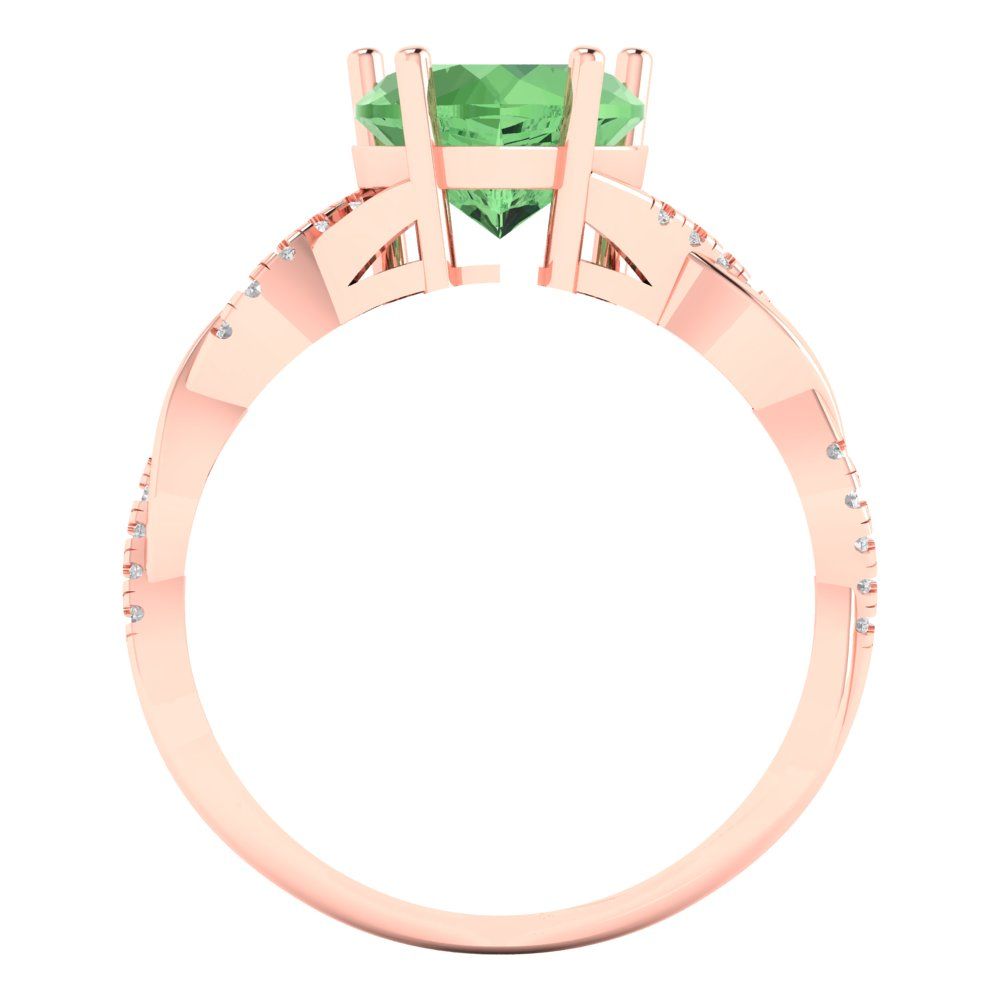 2.1 cttw Zirconia Simulated Green Diamond Solitaire with Zirconia Simulated Diamond Accents Engagement Ring - Solid Gold (VVS1, Heart Cut,8mm)