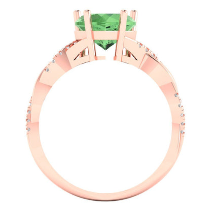 2.1 cttw Zirconia Simulated Green Diamond Solitaire with Zirconia Simulated Diamond Accents Engagement Ring - Solid Gold (VVS1, Heart Cut,8mm)
