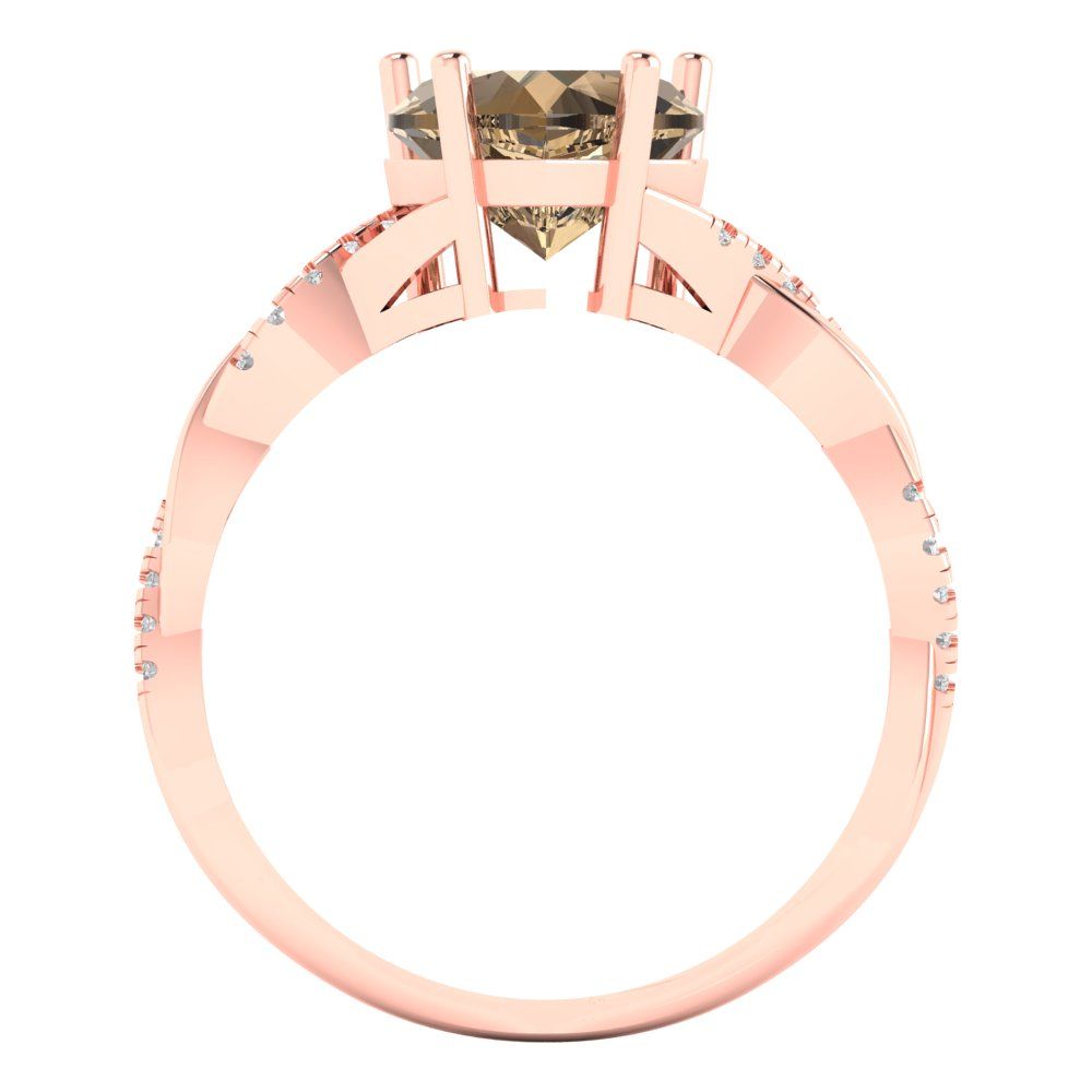 2.1 cttw Zirconia Simulated Champagne Diamond Solitaire with Zirconia Simulated Diamond Accents Engagement Ring - Solid Gold (VVS1, Heart Cut,8mm)