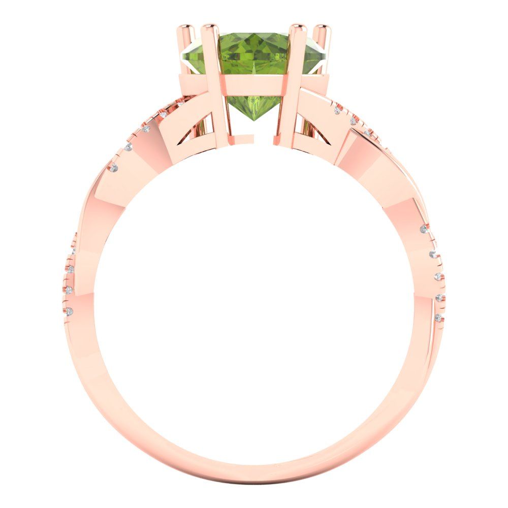 2.1 cttw Natural Peridot Solitaire with Zirconia Simulated Diamond Accents Engagement Ring - Solid Gold (Heart Cut,8mm)