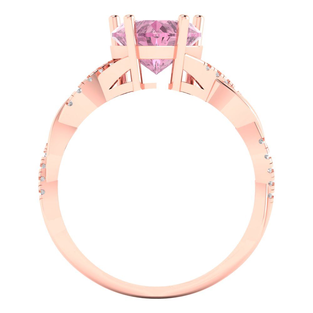 2.1 cttw Zirconia Simulated Pink Diamond Solitaire with Zirconia Simulated Diamond Accents Engagement Ring - Solid Gold (VVS1, Heart Cut,8mm)