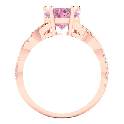 2.1 cttw Zirconia Simulated Pink Diamond Solitaire with Zirconia Simulated Diamond Accents Engagement Ring - Solid Gold (VVS1, Heart Cut,8mm)