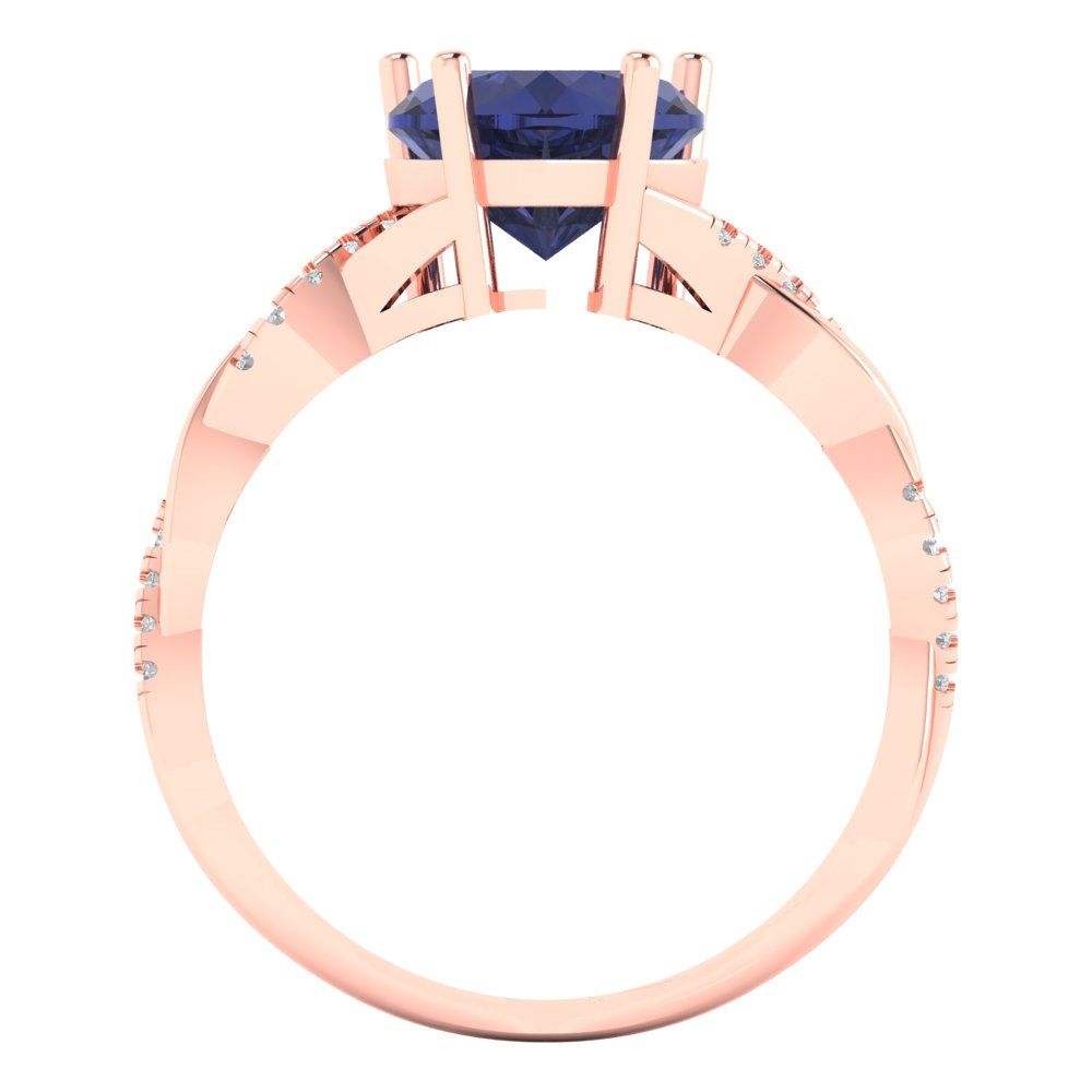 2.1 cttw Simulated Blue Sapphire Solitaire with Zirconia Simulated Diamond Accents Engagement Ring - Solid Gold (Heart Cut,8mm)