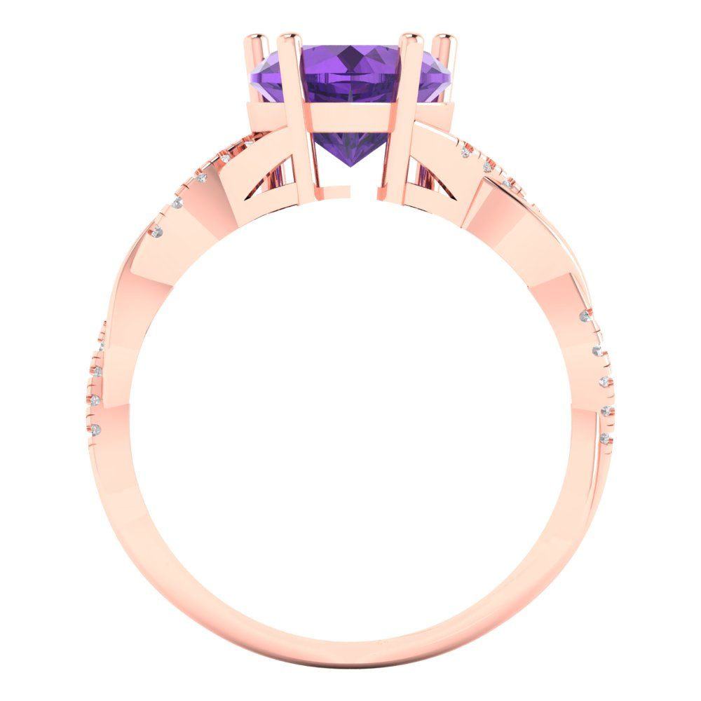 2.1 cttw Natural Amethyst Solitaire with Zirconia Simulated Diamond Accents Engagement Ring - Solid Gold (Heart Cut,8mm)