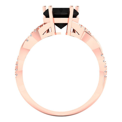 2.1 cttw Natural Onyx Solitaire with Zirconia Simulated Diamond Accents Engagement Ring - Solid Gold (Heart Cut,8mm)