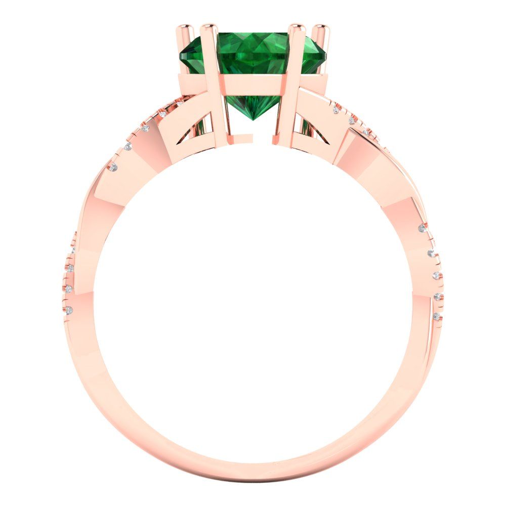 2.1 cttw Simulated Emerald Solitaire with Zirconia Simulated Diamond Accents Engagement Ring - Solid Gold (Heart Cut,8mm)
