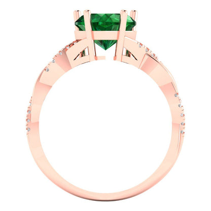 2.1 cttw Simulated Emerald Solitaire with Zirconia Simulated Diamond Accents Engagement Ring - Solid Gold (Heart Cut,8mm)
