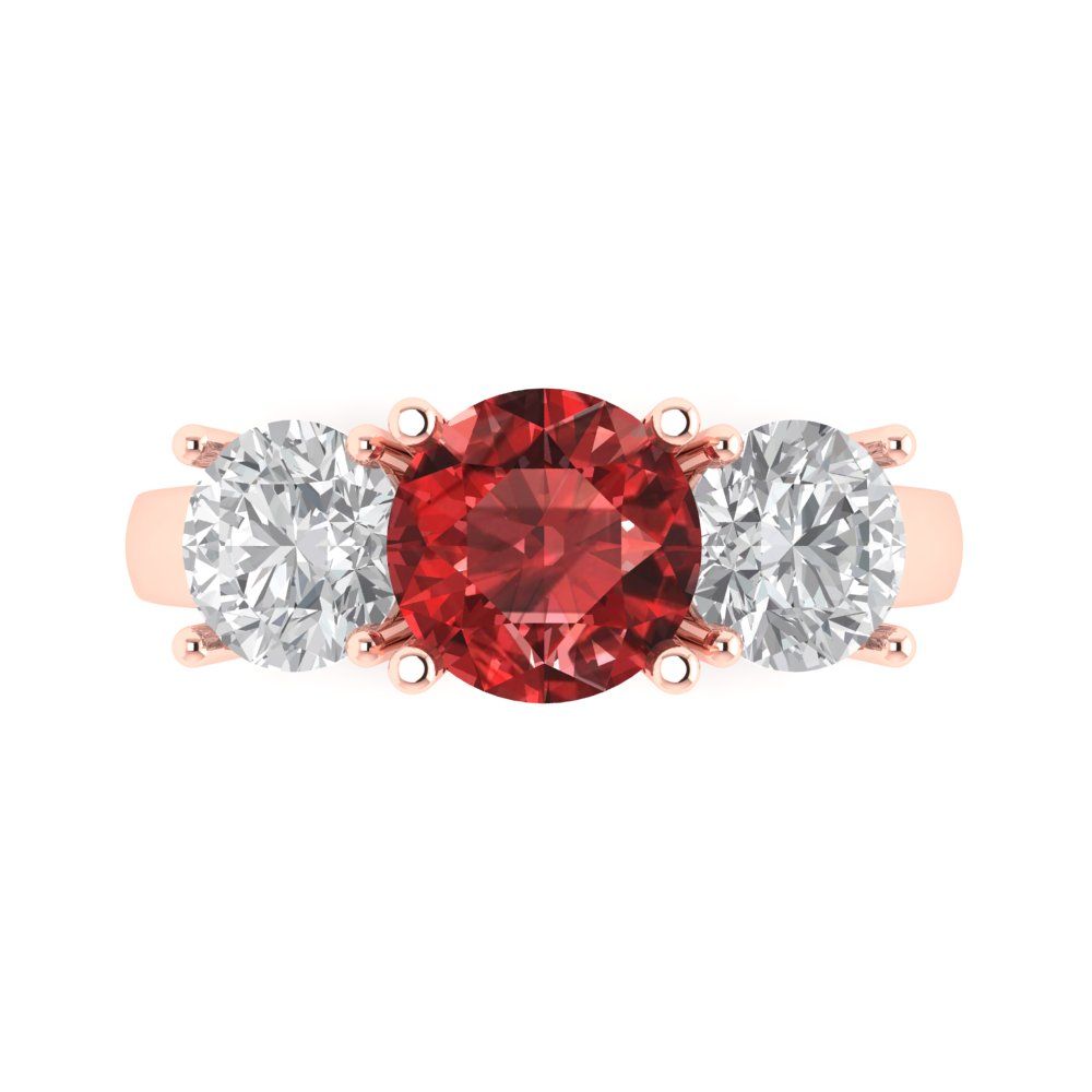 3 cttw Natural Garnet Three-Stone Engagement Ring - Solid Gold (Round Cut,7.5mm)