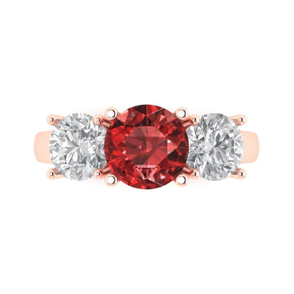3 cttw Natural Garnet Three-Stone Engagement Ring - Solid Gold (Round Cut,7.5mm)