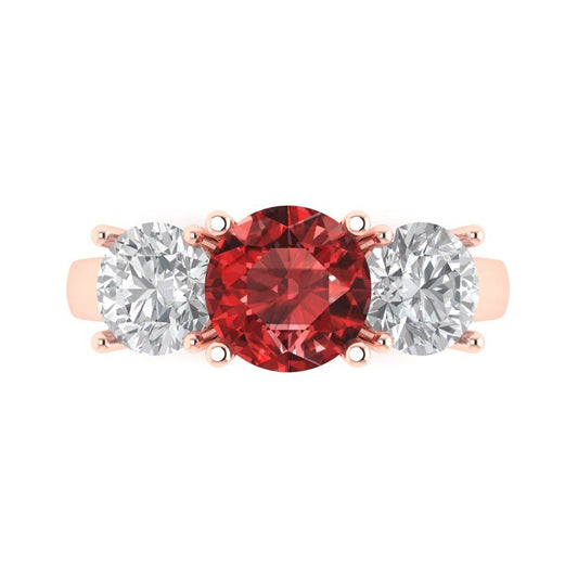 3 cttw Natural Garnet Three-Stone Engagement Ring - Solid Rose Gold (VVS1, Round Cut,7.5mm)