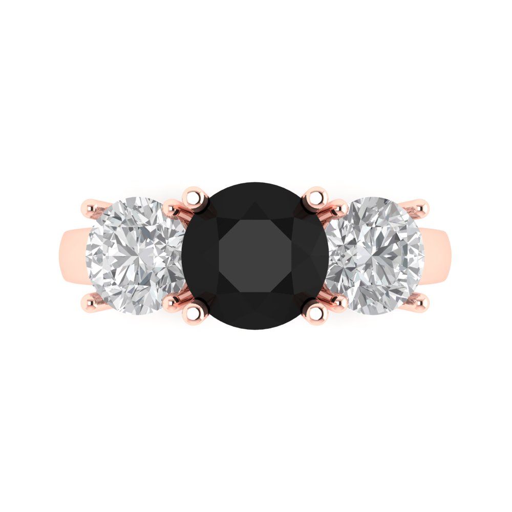 3 cttw Natural Onyx Three-Stone Engagement Ring - Solid Gold (Round Cut,7.5mm)