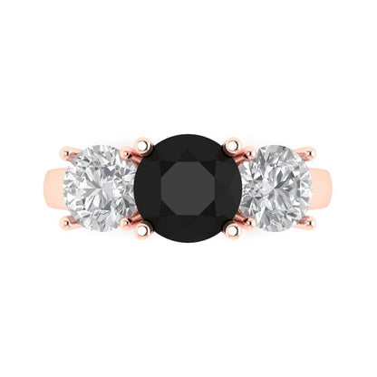 3 cttw Natural Onyx Three-Stone Engagement Ring - Solid Gold (Round Cut,7.5mm)