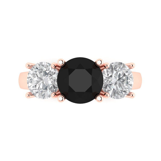 3 cttw Natural Onyx Three-Stone Engagement Ring - Solid Rose Gold (VVS1, Round Cut,7.5mm)