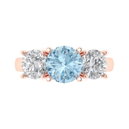 3 cttw Natural Sky Blue Topaz Three-Stone Engagement Ring - Solid Gold (Round Cut,7.5mm)