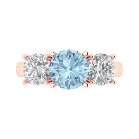 3 cttw Natural Sky Blue Topaz Three-Stone Engagement Ring - Solid Rose Gold (VVS1, Round Cut,7.5mm)