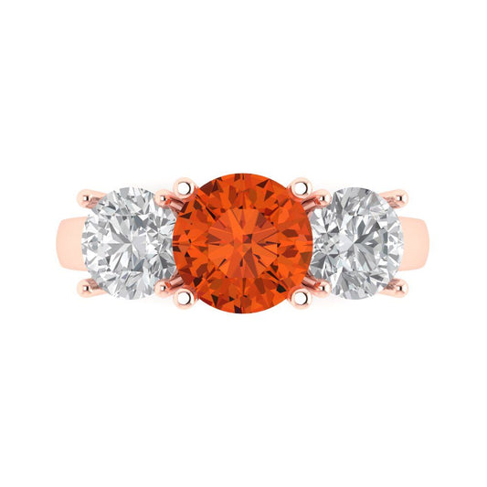 3 cttw Zirconia Simulated Red Diamond Three-Stone Engagement Ring - Solid Rose Gold (VVS1, Round Cut,7.5mm)