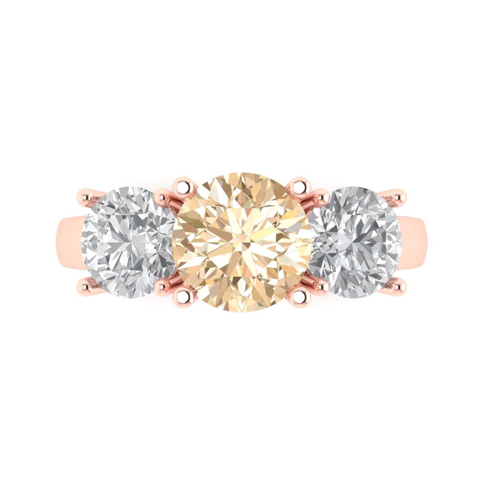 3 cttw Natural Morganite Three-Stone Engagement Ring - Solid Gold (Round Cut,7.5mm)