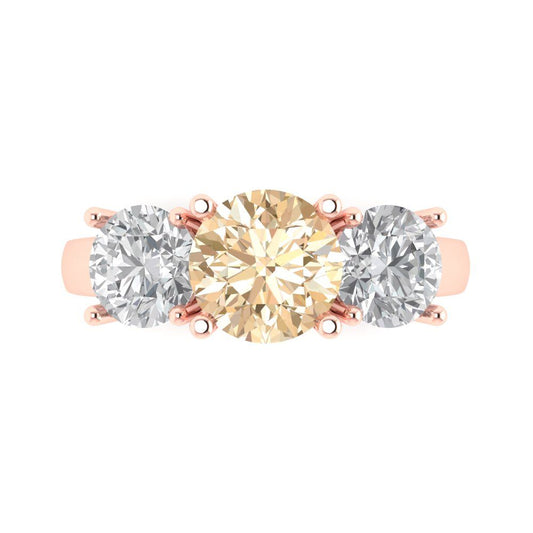 3 cttw Natural Morganite Three-Stone Engagement Ring - Solid Rose Gold (VVS1, Round Cut,7.5mm)