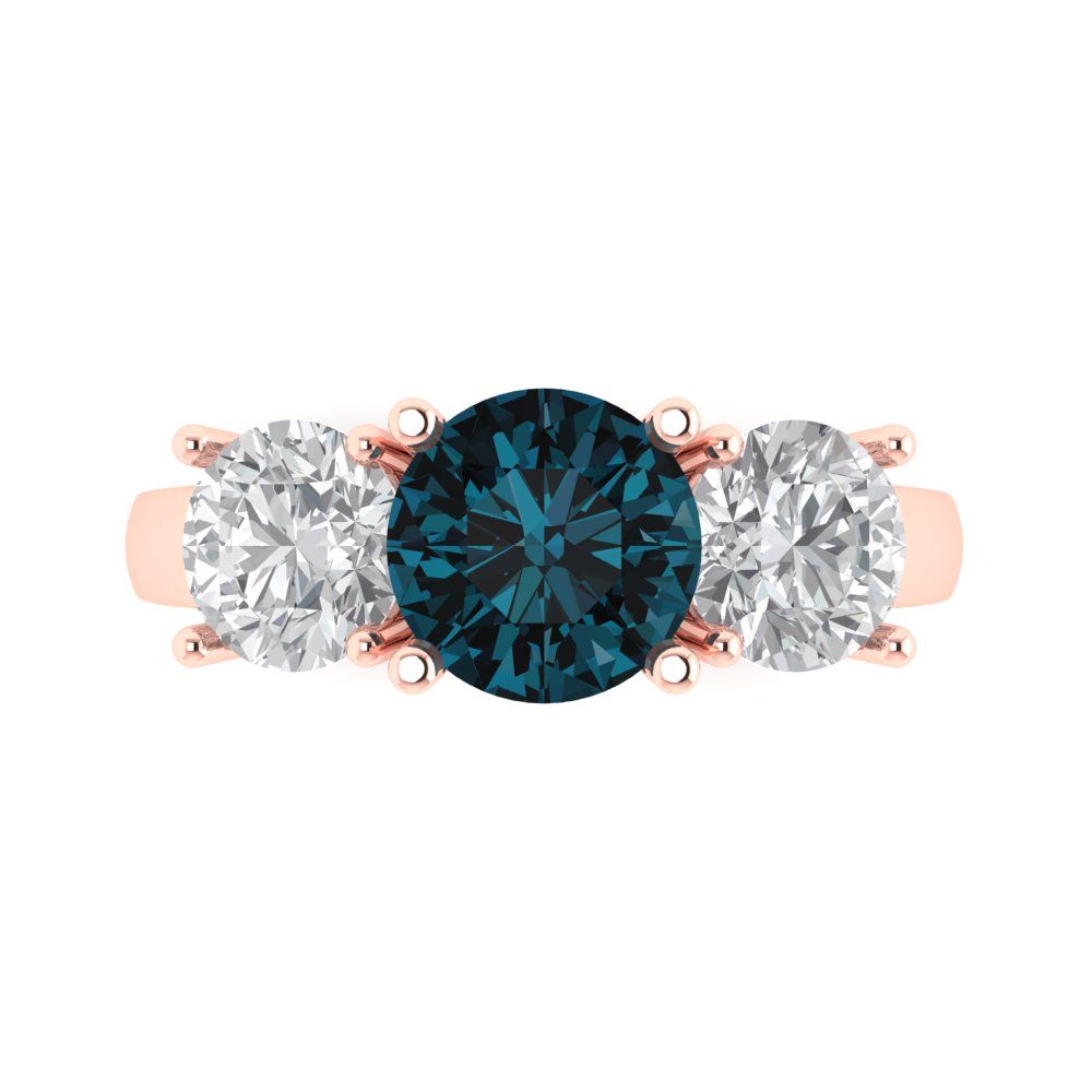 3 cttw Natural London Blue Topaz Three-Stone Engagement Ring - Solid Gold (Round Cut,7.5mm)