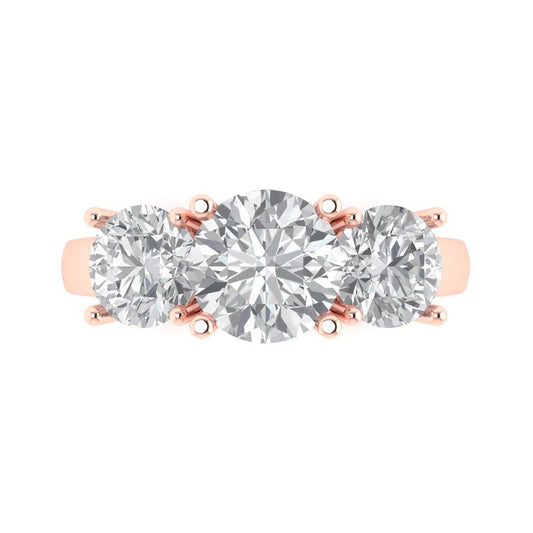 3 cttw Zirconia Simulated Diamond Three-Stone Engagement Ring - Solid Rose Gold (VVS1, Round Cut,7.5mm)
