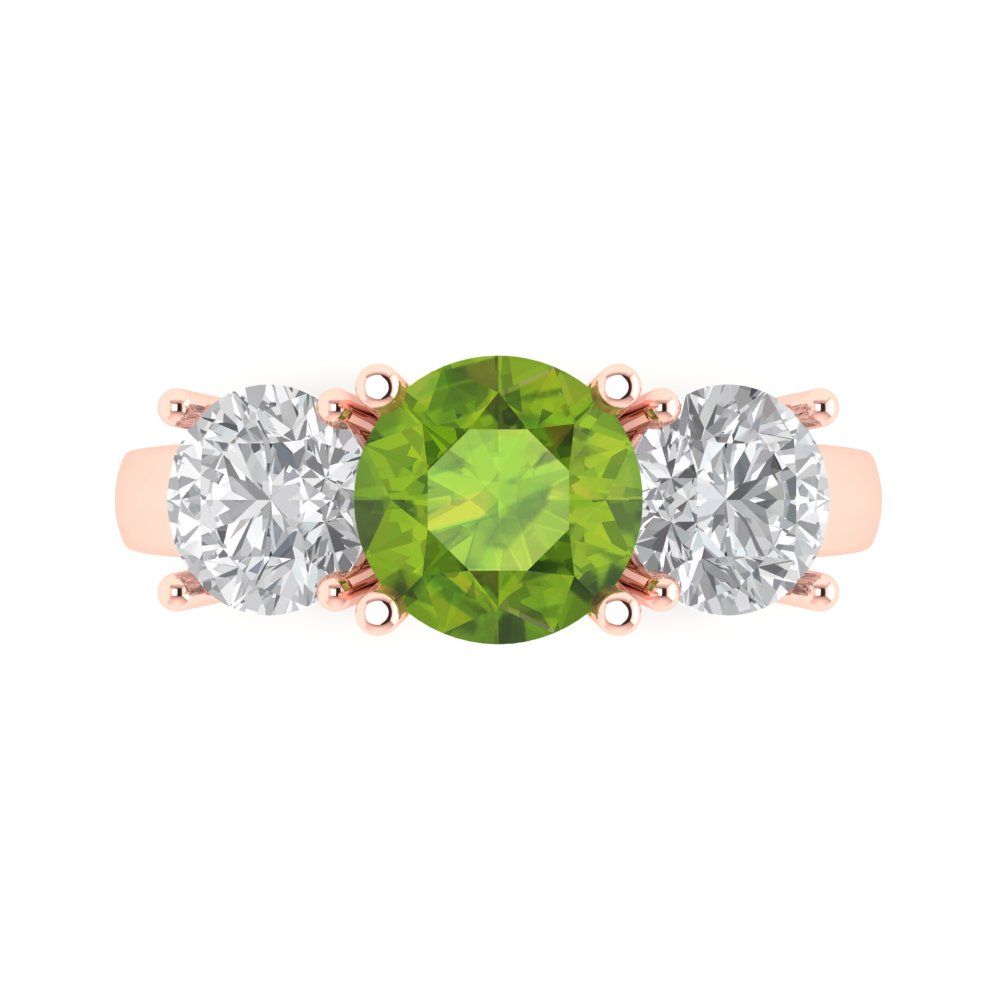 3 cttw Natural Peridot Three-Stone Engagement Ring - Solid Gold (Round Cut,7.5mm)
