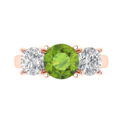 3 cttw Natural Peridot Three-Stone Engagement Ring - Solid Gold (Round Cut,7.5mm)
