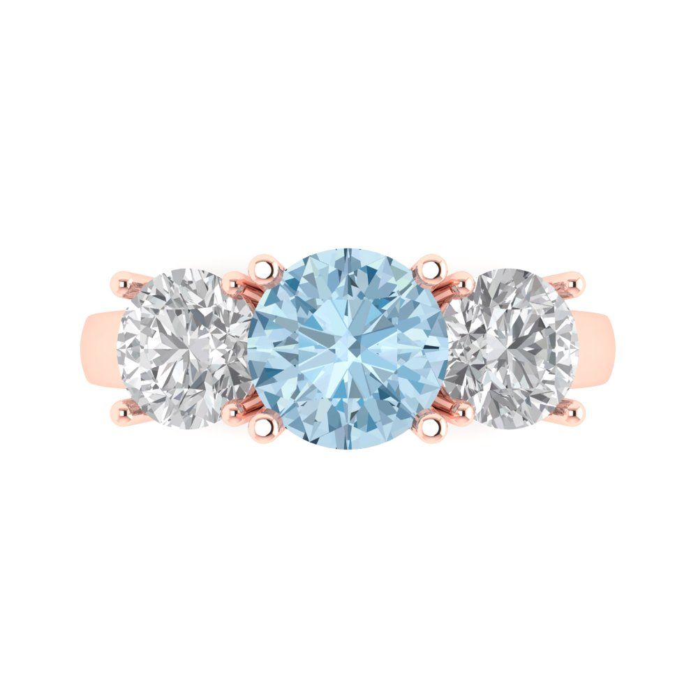 3 cttw Natural Aquamarine Three-Stone Engagement Ring - Solid Gold (Round Cut,7.5mm)