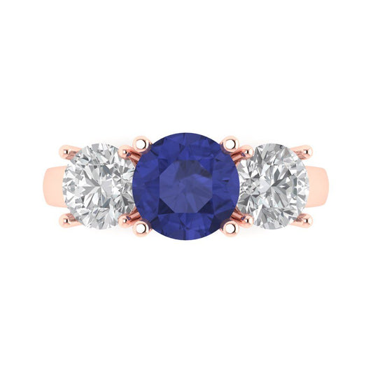 3 cttw Simulated Tanzanite Three-Stone Engagement Ring - Solid Rose Gold (VVS1, Round Cut,7.5mm)