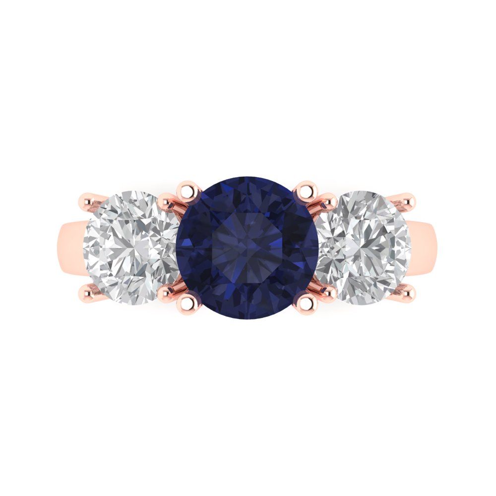 3 cttw Simulated Blue Sapphire Three-Stone Engagement Ring - Solid Gold (Round Cut,7.5mm)