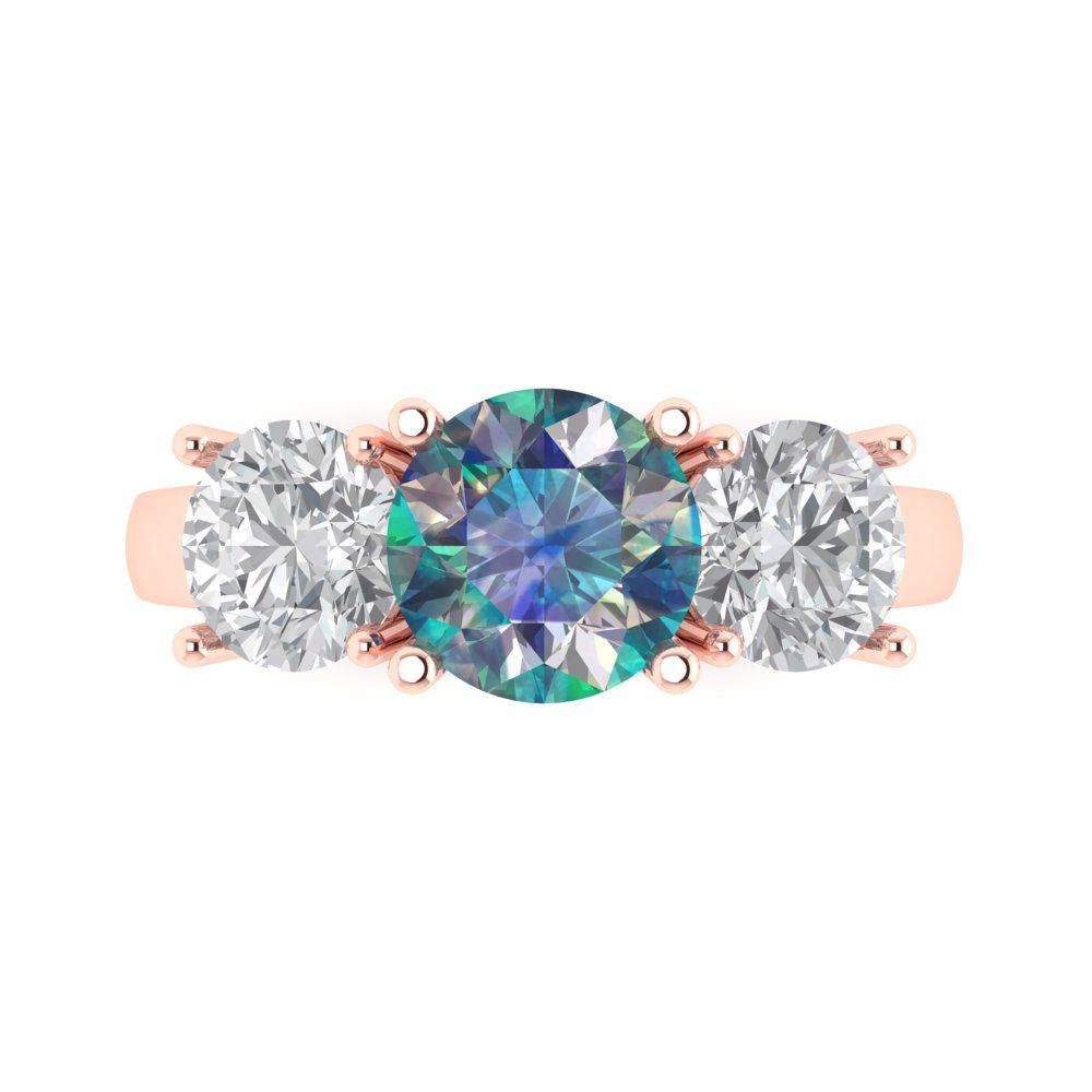 3 cttw Blue Moissanite Three-Stone Engagement Ring - Solid Gold (Round Cut,7.5mm)