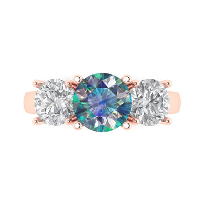 3 cttw Blue Moissanite Three-Stone Engagement Ring - Solid Gold (Round Cut,7.5mm)