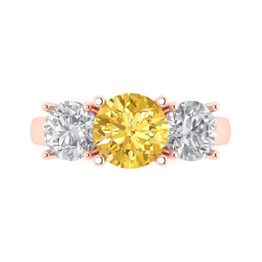 3 cttw Zirconia Simulated Yellow Diamond Three-Stone Engagement Ring - Solid Rose Gold (VVS1, Round Cut,7.5mm)